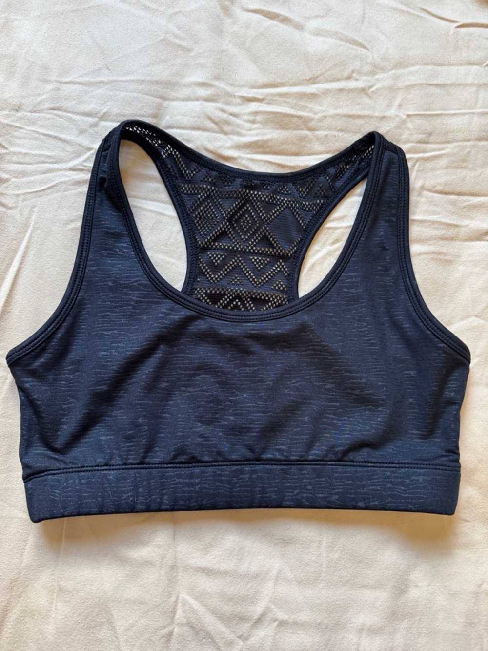 ZYIA Black Racerback Sports Bra with Lace-Style Back Panel